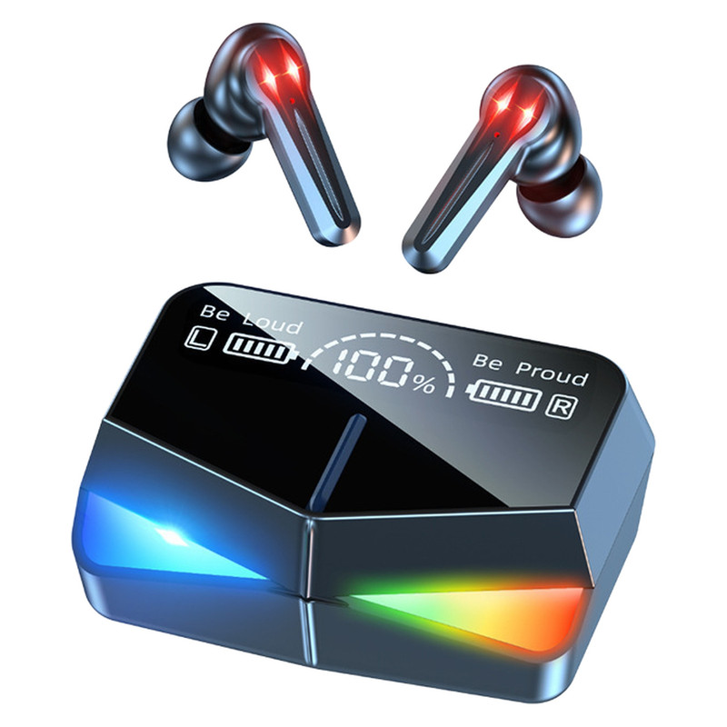 ایرپاد بلوتوثی مدل M28 بدون قابلیت نویز کنسلینگ، درگاه شارژ USB Type-C، دارای پشتیبانی از فرمان لمسی، دارای نمایشگر میزان شارژ روی محفظه