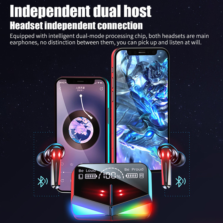 ایرپاد بلوتوثی مدل M28 بدون قابلیت نویز کنسلینگ، درگاه شارژ USB Type-C، دارای پشتیبانی از فرمان لمسی، دارای نمایشگر میزان شارژ روی محفظه