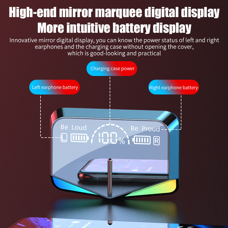 ایرپاد بلوتوثی مدل M28 بدون قابلیت نویز کنسلینگ، درگاه شارژ USB Type-C، دارای پشتیبانی از فرمان لمسی، دارای نمایشگر میزان شارژ روی محفظه