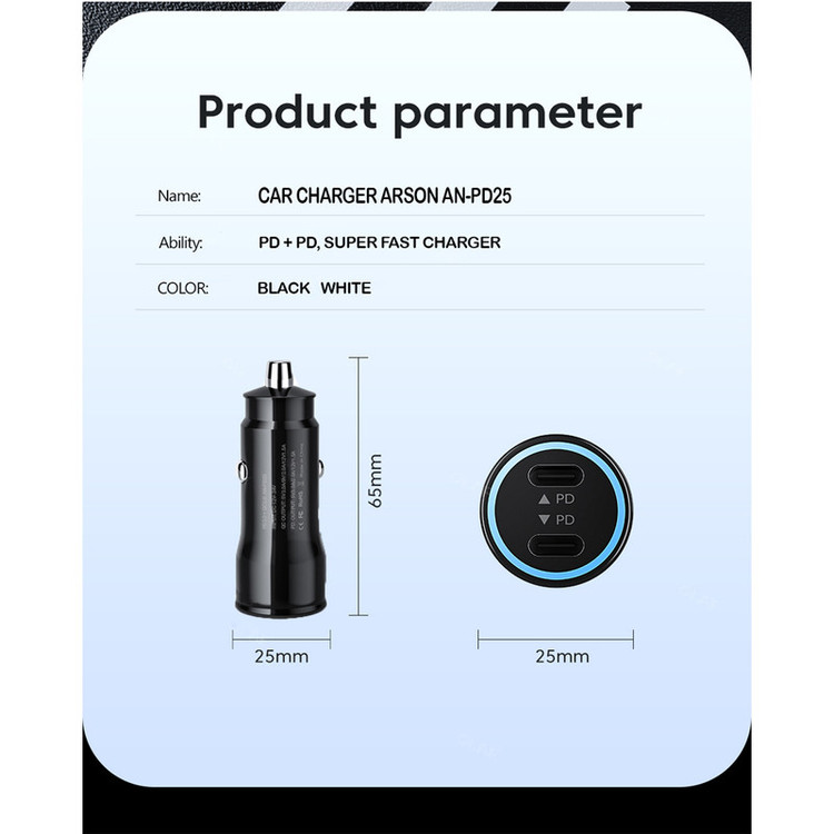 شارژر فندکی 18 وات آرسون مدل AN-PD25 به همراه کابل USB-C