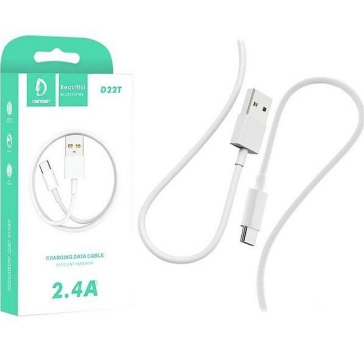 کابل شارژ فست DENMEN USB to Type-C مدل D22T اورجینال - سفید
