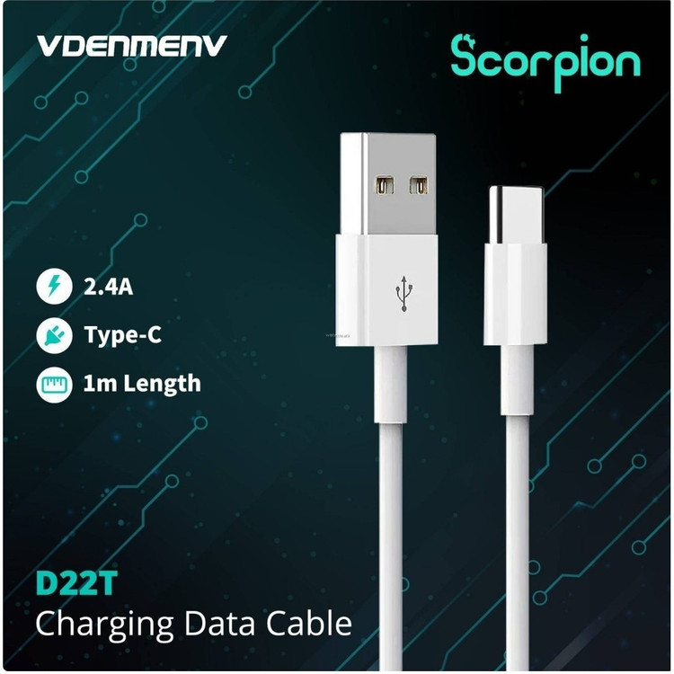 کابل شارژ فست DENMEN USB to Type-C مدل D22T اورجینال - سفید