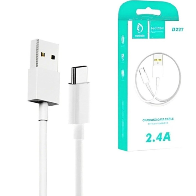 کابل شارژ فست DENMEN USB to Type-C مدل D22T اورجینال - سفید