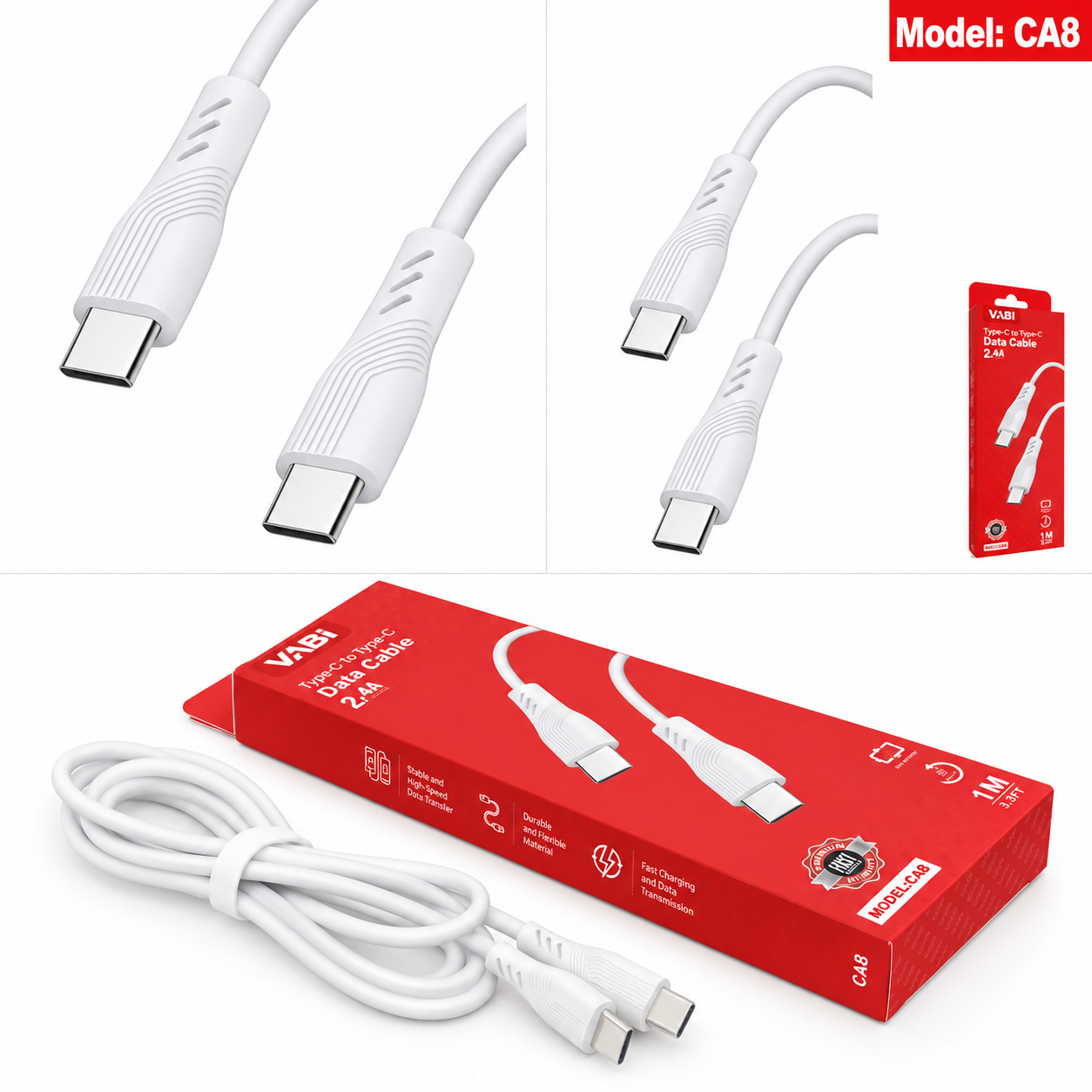 کابل دو سر تایپ سی 2.4 آمپر VABI CA8